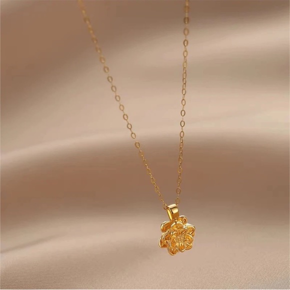 Real Pure 999 24K Yellow Gold Lotus Pendant With AU750 18K O Link Necklace 17.9" - Picture 2 of 5
